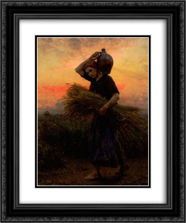 Dawn 20x24 Black Ornate Wood Framed Art Print Poster with Double Matting by Breton, Jules