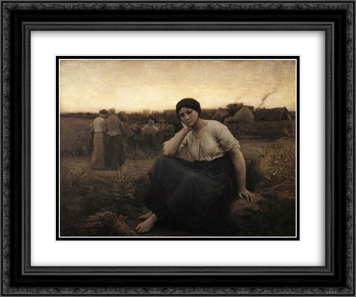 Evening 24x20 Black Ornate Wood Framed Art Print Poster with Double Matting by Breton, Jules
