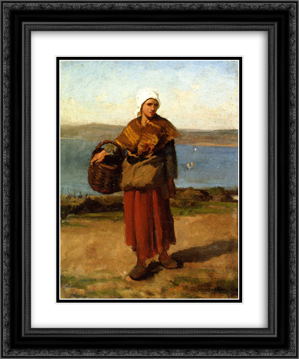 Fisherwoman, Douarnenez 20x24 Black Ornate Wood Framed Art Print Poster with Double Matting by Breton, Jules