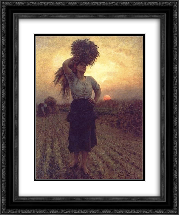 Harvesters 20x24 Black Ornate Wood Framed Art Print Poster with Double Matting by Breton, Jules