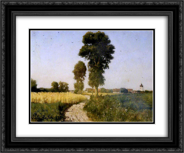 Landscape, Courrieres, France 24x20 Black Ornate Wood Framed Art Print Poster with Double Matting by Breton, Jules