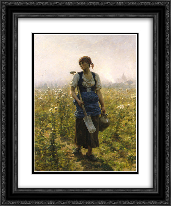 Le Matin 20x24 Black Ornate Wood Framed Art Print Poster with Double Matting by Breton, Jules