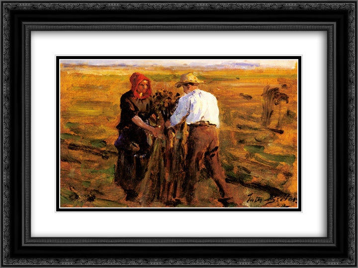 Mise En Tas Des Oeillettes 24x18 Black Ornate Wood Framed Art Print Poster with Double Matting by Breton, Jules