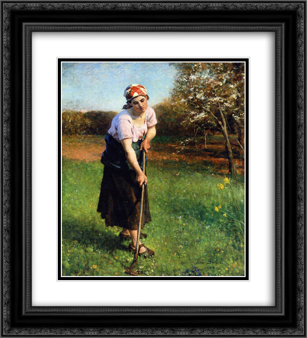 Springtime 20x22 Black Ornate Wood Framed Art Print Poster with Double Matting by Breton, Jules