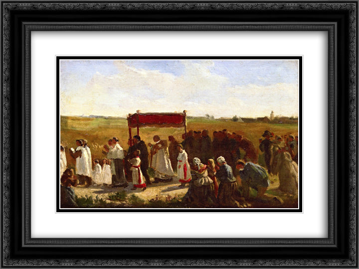 The Blessing of the Wheat in Artois (study) 24x18 Black Ornate Wood Framed Art Print Poster with Double Matting by Breton, Jules