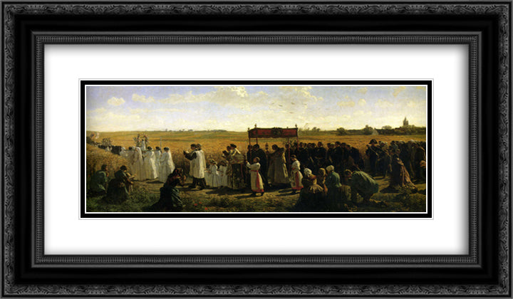 The Blessing of the Wheat in Artois 24x14 Black Ornate Wood Framed Art Print Poster with Double Matting by Breton, Jules