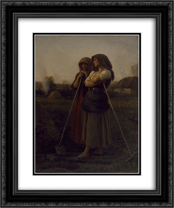 The Close of Day 20x24 Black Ornate Wood Framed Art Print Poster with Double Matting by Breton, Jules
