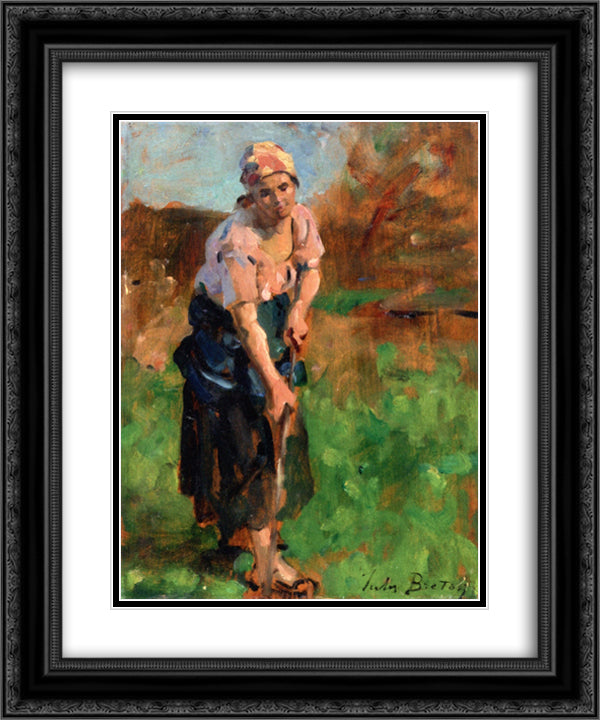 The Hoe (sketch for Springtime) 20x24 Black Ornate Wood Framed Art Print Poster with Double Matting by Breton, Jules