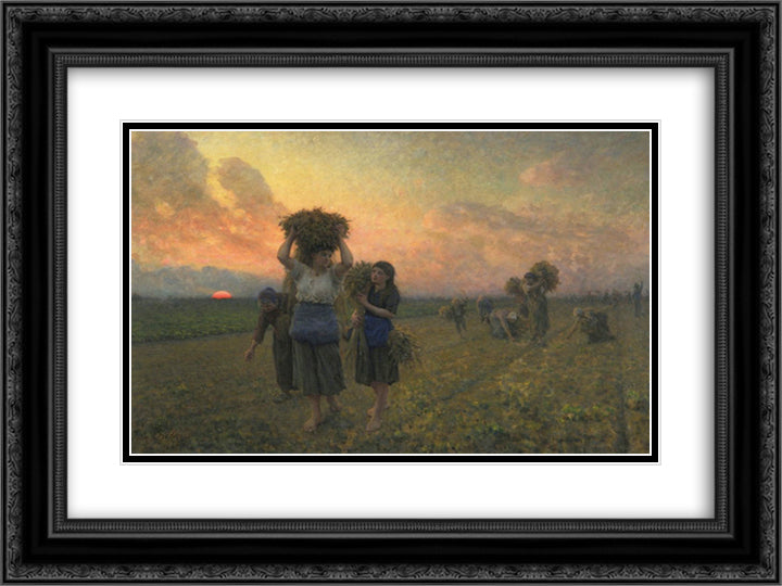 The Last Gleanings 24x18 Black Ornate Wood Framed Art Print Poster with Double Matting by Breton, Jules