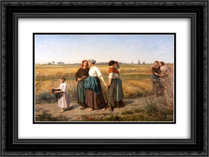 The Reapers 24x18 Black Ornate Wood Framed Art Print Poster with Double Matting by Breton, Jules