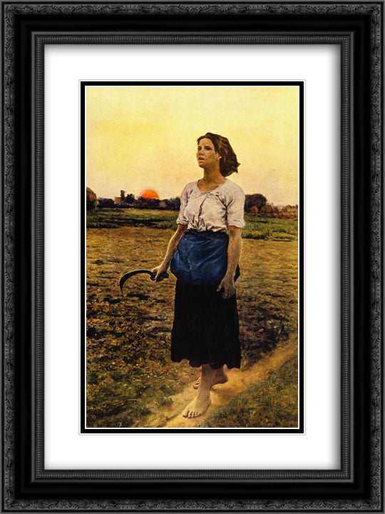 The Song of the Lark 18x24 Black Ornate Wood Framed Art Print Poster with Double Matting by Breton, Jules