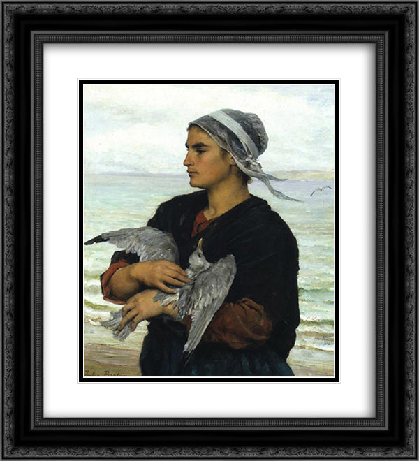 The Wounded Sea Gull 20x22 Black Ornate Wood Framed Art Print Poster with Double Matting by Breton, Jules