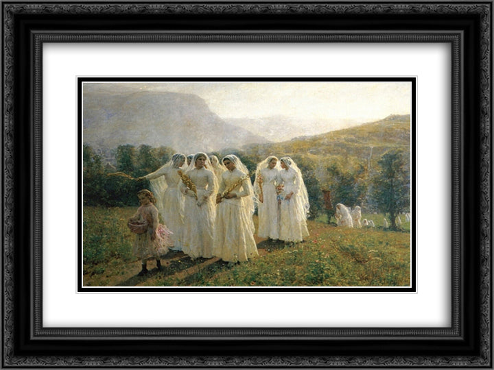 Young Women Going to a Procession 24x18 Black Ornate Wood Framed Art Print Poster with Double Matting by Breton, Jules