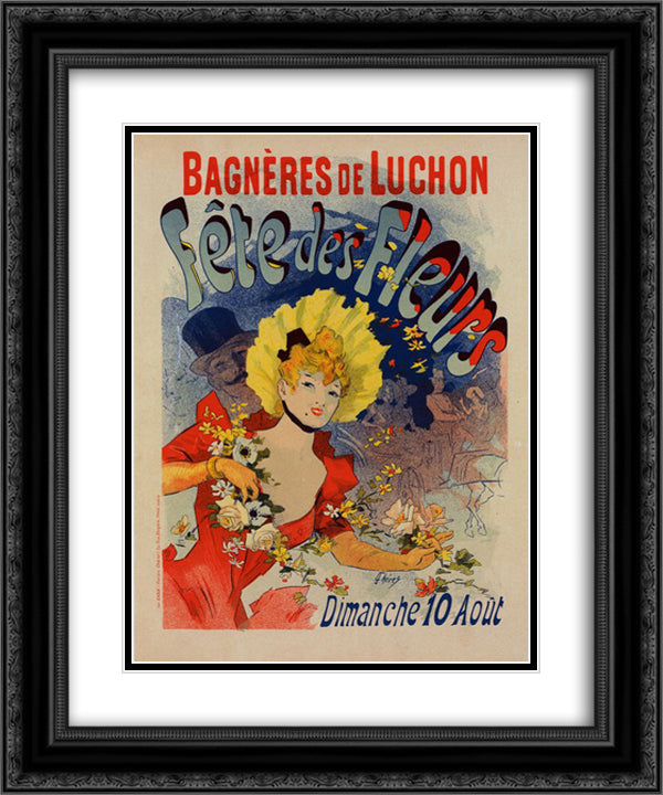 Bagneres de Luchon, Fetes des Fleurs 20x24 Black Ornate Wood Framed Art Print Poster with Double Matting by Cheret, Jules