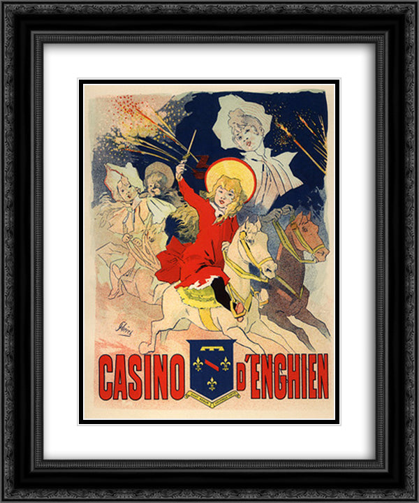 Casino d'Enghien 20x24 Black Ornate Wood Framed Art Print Poster with Double Matting by Cheret, Jules
