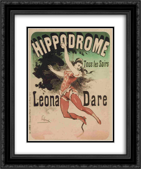 Hippodrome, Leona Dare 20x24 Black Ornate Wood Framed Art Print Poster with Double Matting by Cheret, Jules