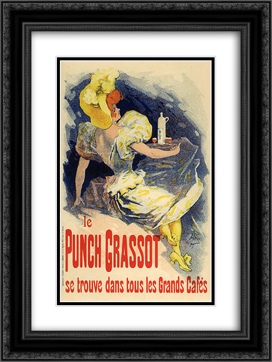 Le Punch de Grassot 18x24 Black Ornate Wood Framed Art Print Poster with Double Matting by Cheret, Jules