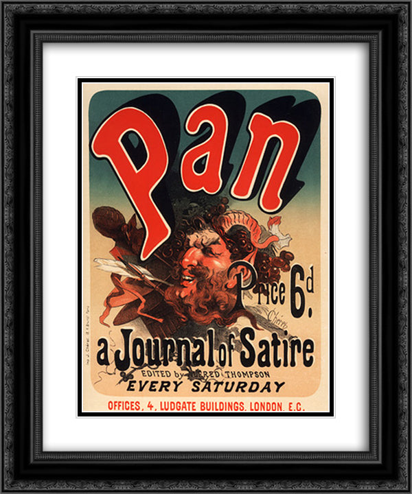Pan, a Journal of Satire 20x24 Black Ornate Wood Framed Art Print Poster with Double Matting by Cheret, Jules
