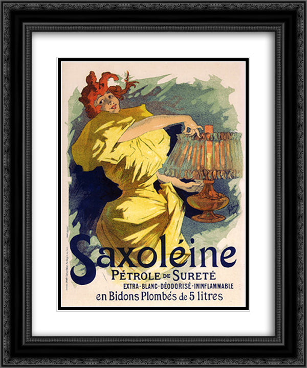 Saxoleine, Petrole de surete 20x24 Black Ornate Wood Framed Art Print Poster with Double Matting by Cheret, Jules
