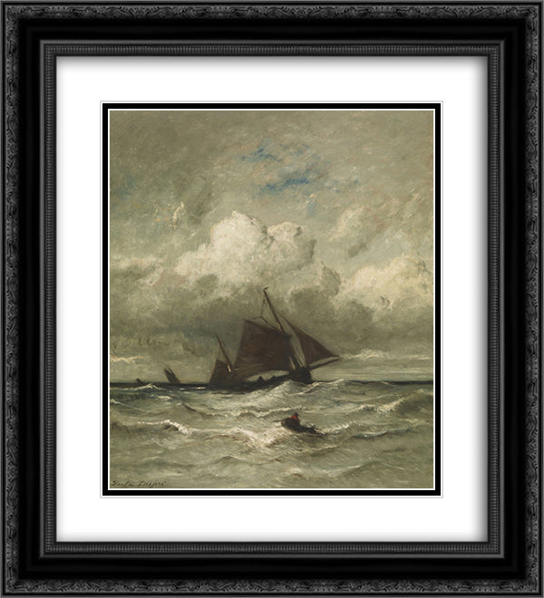 At Sea 20x22 Black Ornate Wood Framed Art Print Poster with Double Matting by Dupre, Jules