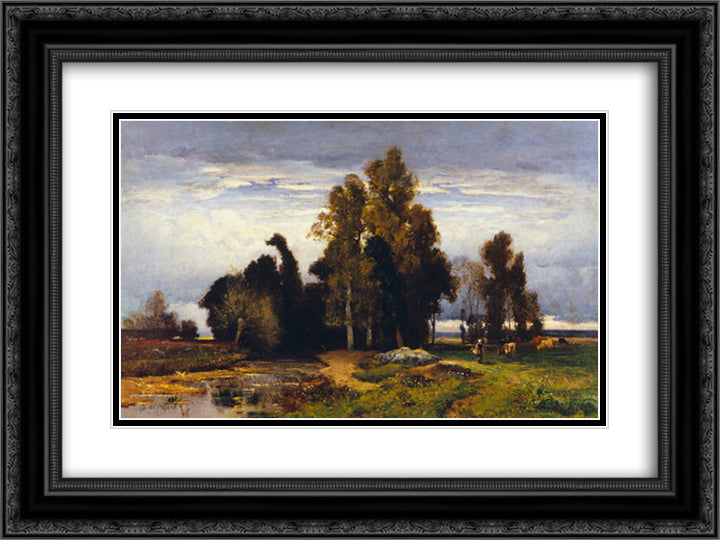 Barbizon Landscape 24x18 Black Ornate Wood Framed Art Print Poster with Double Matting by Dupre, Jules