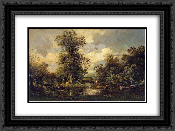Forest Landscape 24x18 Black Ornate Wood Framed Art Print Poster with Double Matting by Dupre, Jules