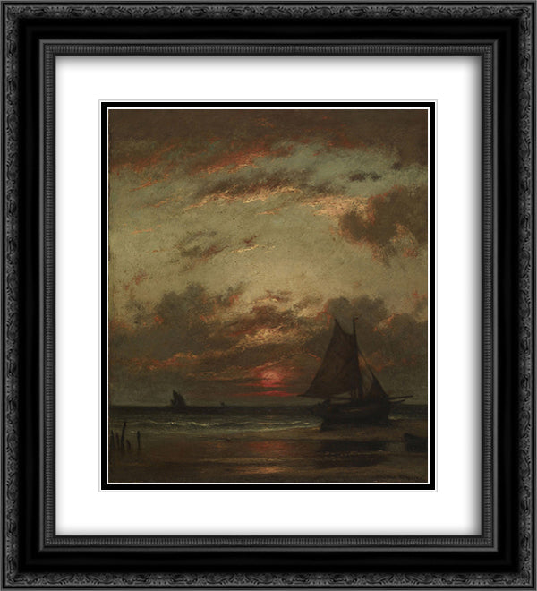 Sunset on the Coast 20x22 Black Ornate Wood Framed Art Print Poster with Double Matting by Dupre, Jules
