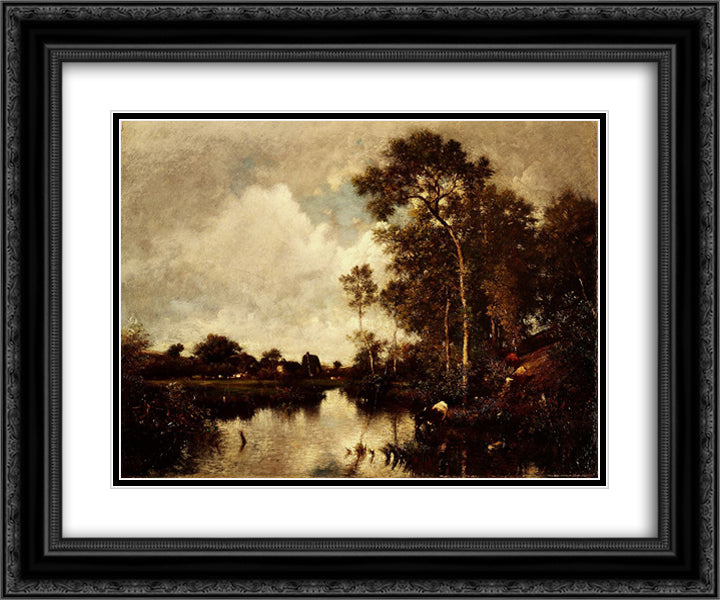 The River 24x20 Black Ornate Wood Framed Art Print Poster with Double Matting by Dupre, Jules