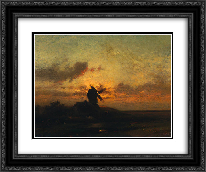 The Windmill 24x20 Black Ornate Wood Framed Art Print Poster with Double Matting by Dupre, Jules