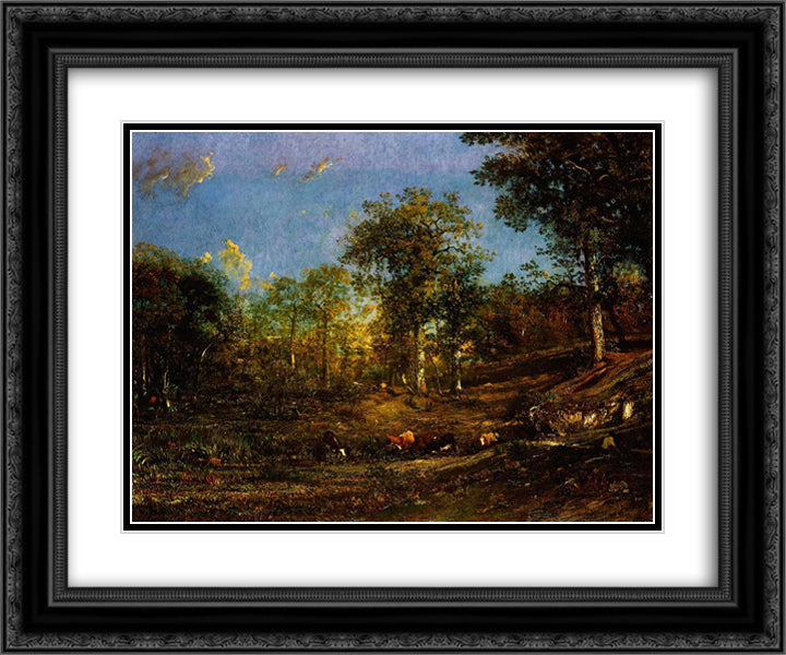 View of the Pastures of the Limousin 24x20 Black Ornate Wood Framed Art Print Poster with Double Matting by Dupre, Jules