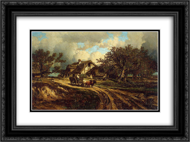 Village Landscape 24x18 Black Ornate Wood Framed Art Print Poster with Double Matting by Dupre, Jules