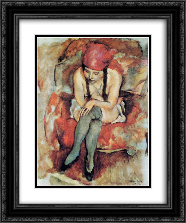 Claudine Resting 20x24 Black Ornate Wood Framed Art Print Poster with Double Matting by Pascin, Jules