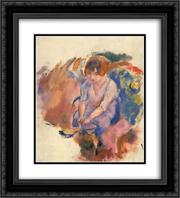 Young Woman Putting on Her Socks 20x22 Black Ornate Wood Framed Art Print Poster with Double Matting by Pascin, Jules