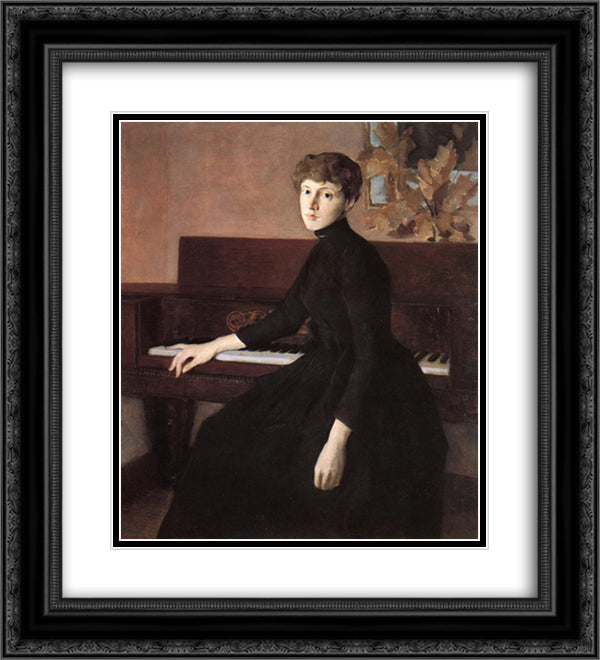 At the Piano 20x22 Black Ornate Wood Framed Art Print Poster with Double Matting by Weir, Julian Alden