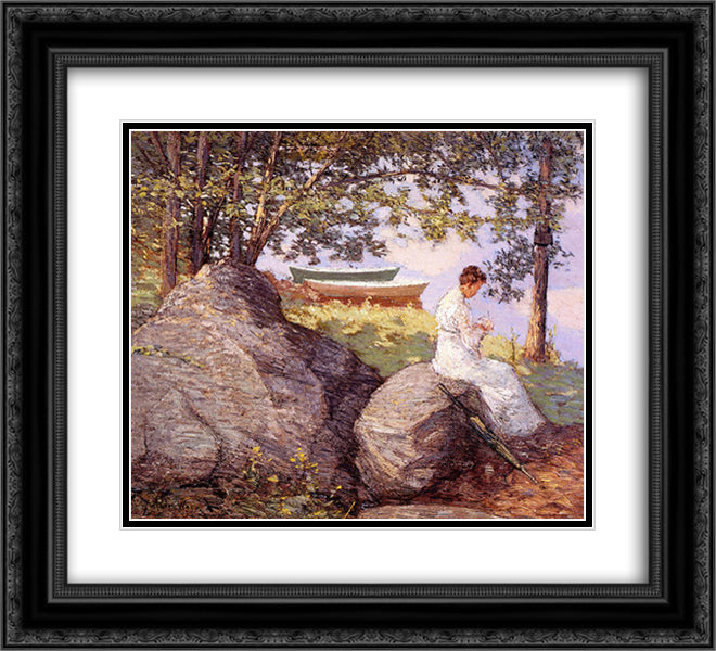On the Shore 22x20 Black Ornate Wood Framed Art Print Poster with Double Matting by Weir, Julian Alden