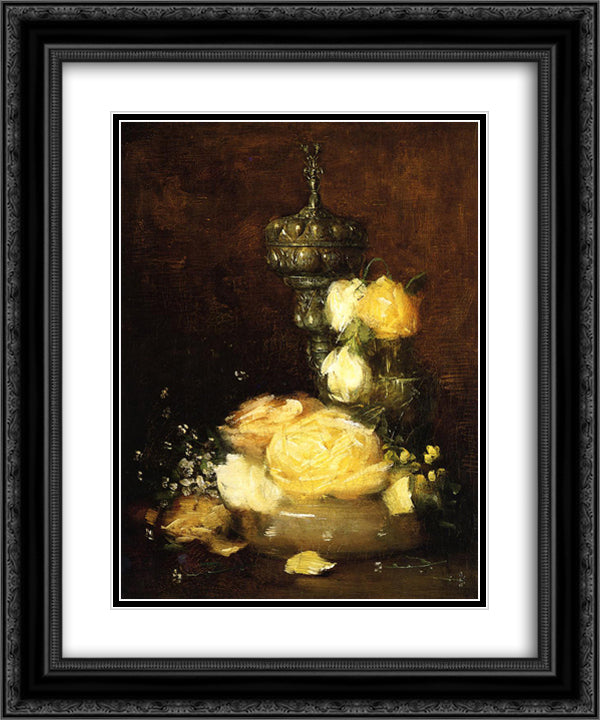 Silver Chalice with Roses 20x24 Black Ornate Wood Framed Art Print Poster with Double Matting by Weir, Julian Alden