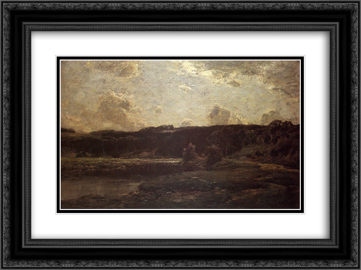 The River Bend 24x18 Black Ornate Wood Framed Art Print Poster with Double Matting by Weir, Julian Alden