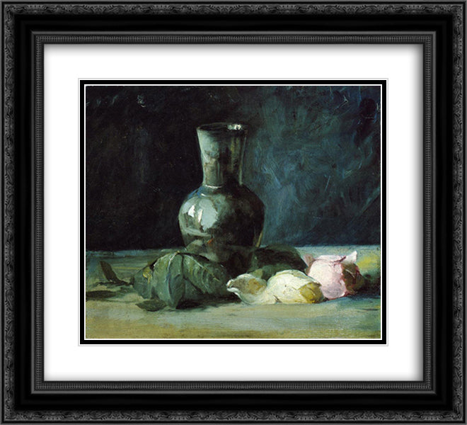 Vase and Roses 22x20 Black Ornate Wood Framed Art Print Poster with Double Matting by Weir, Julian Alden