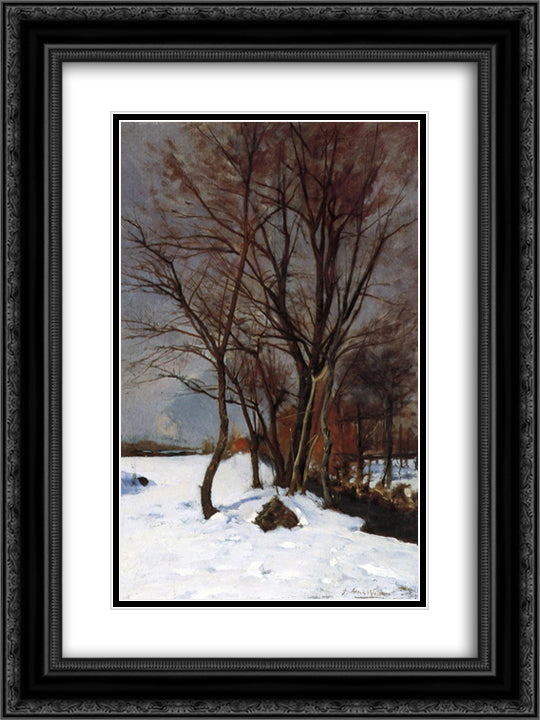 Winter Landscape with Stream 18x24 Black Ornate Wood Framed Art Print Poster with Double Matting by Weir, Julian Alden