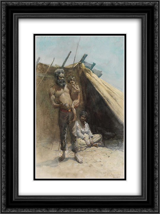 Aboriginal family group 18x24 Black Ornate Wood Framed Art Print Poster with Double Matting by Ashton, Julian