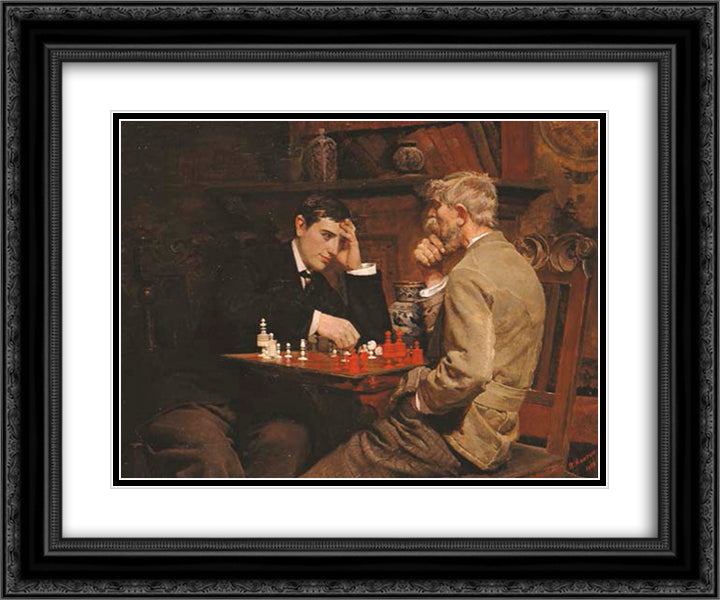 The Chess Game 24x20 Black Ornate Wood Framed Art Print Poster with Double Matting by Ashton, Julian