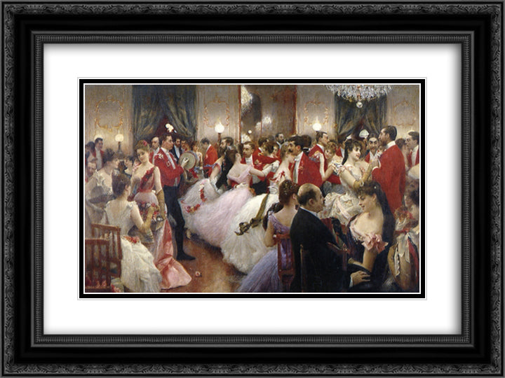 A Hunt Ball 24x18 Black Ornate Wood Framed Art Print Poster with Double Matting by Stewart, Julius LeBlanc