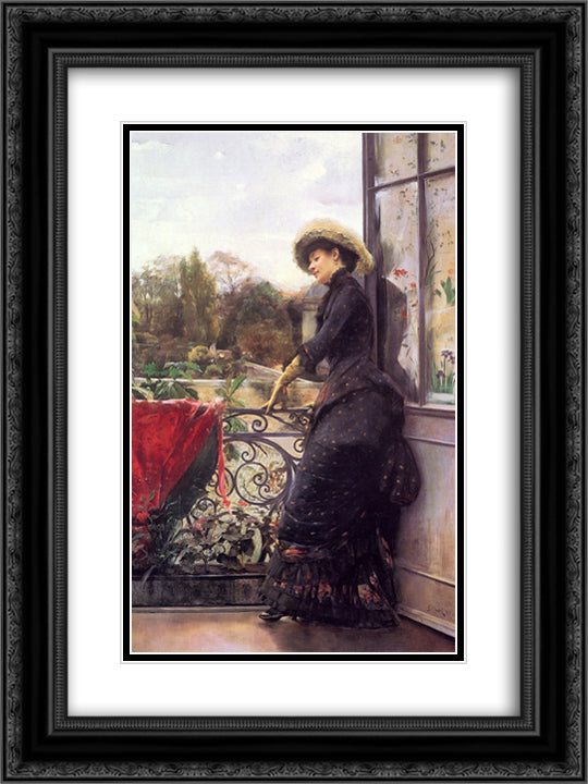 On The Terrace 18x24 Black Ornate Wood Framed Art Print Poster with Double Matting by Stewart, Julius LeBlanc