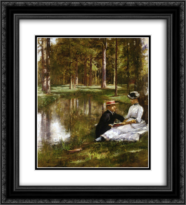 Reading 20x22 Black Ornate Wood Framed Art Print Poster with Double Matting by Stewart, Julius LeBlanc