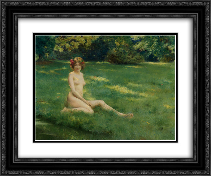 The Laughing Maid 24x20 Black Ornate Wood Framed Art Print Poster with Double Matting by Stewart, Julius LeBlanc