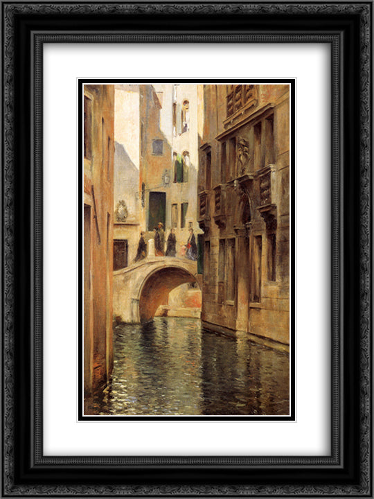 Venetian Canal 18x24 Black Ornate Wood Framed Art Print Poster with Double Matting by Stewart, Julius LeBlanc