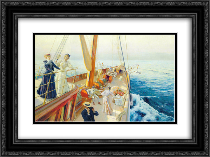 Yachting in the Mediterranean 24x18 Black Ornate Wood Framed Art Print Poster with Double Matting by Stewart, Julius LeBlanc