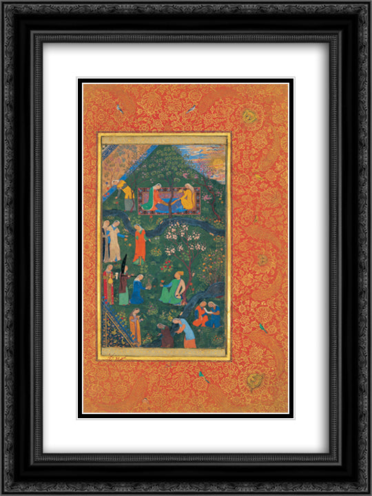 Sultan Hossein Mirza in Promenade (right part) 18x24 Black Ornate Wood Framed Art Print Poster with Double Matting by ud Din Behzad, Kamal