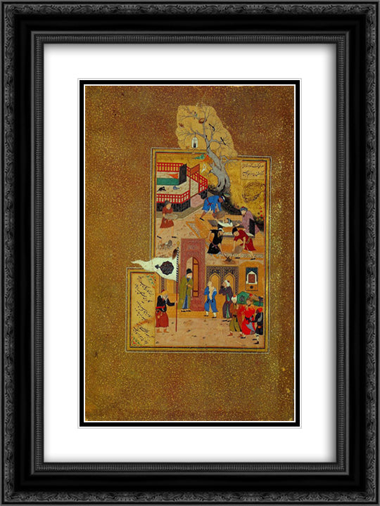 The funeral of the elderly Attar of Nishapur 18x24 Black Ornate Wood Framed Art Print Poster with Double Matting by ud Din Behzad, Kamal