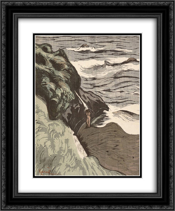 Bathing in Brittany 20x24 Black Ornate Wood Framed Art Print Poster with Double Matting by Yamamoto, Kanae